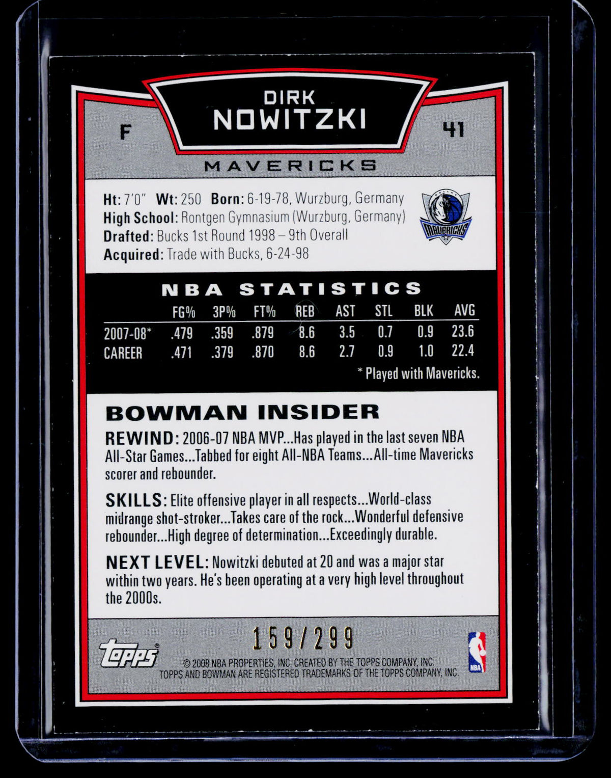2008-09 Bowman #41 Dirk Nowitzki Orange #/299