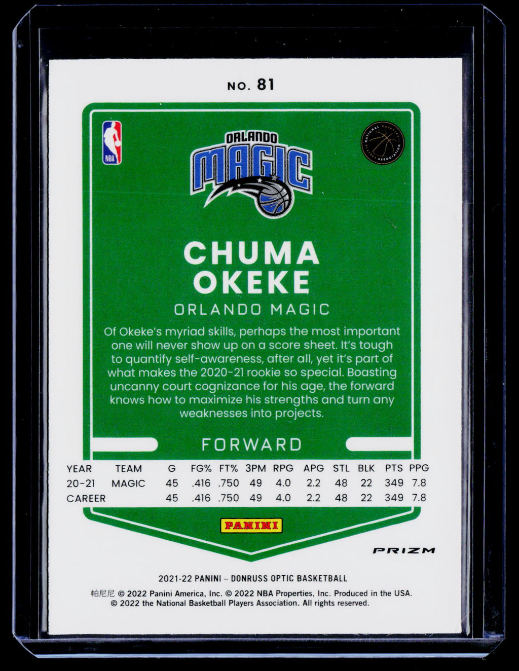 2021-22 Donruss Optic #81 Chuma Okeke Holo