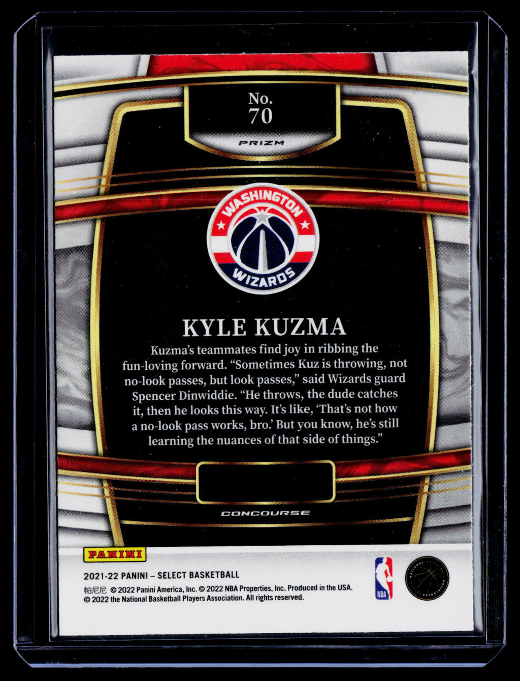 2021-22 Panini Select #70 Kyle Kuzma Orange Flash Prizms