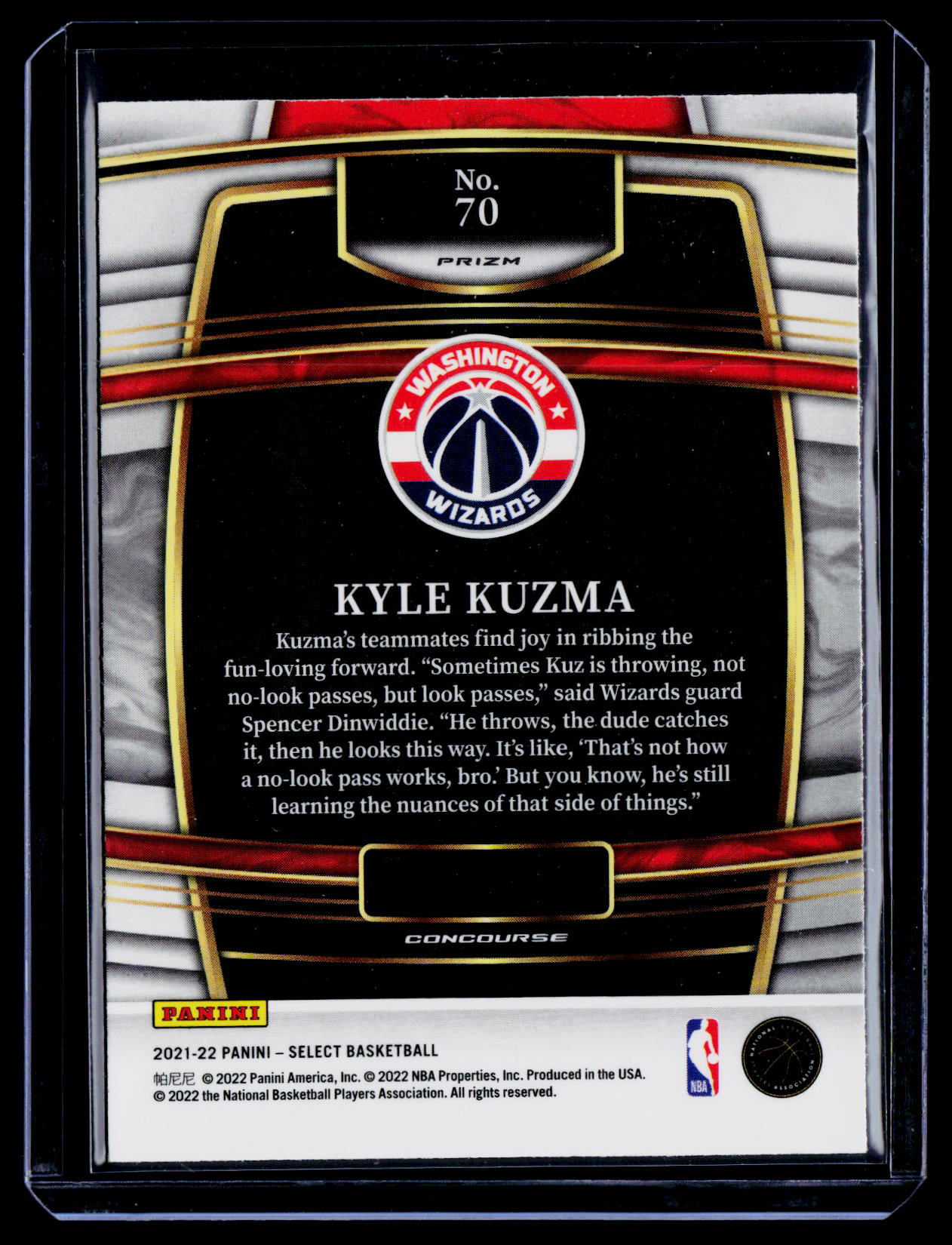 2021-22 Panini Select #70 Kyle Kuzma Orange Flash Prizms