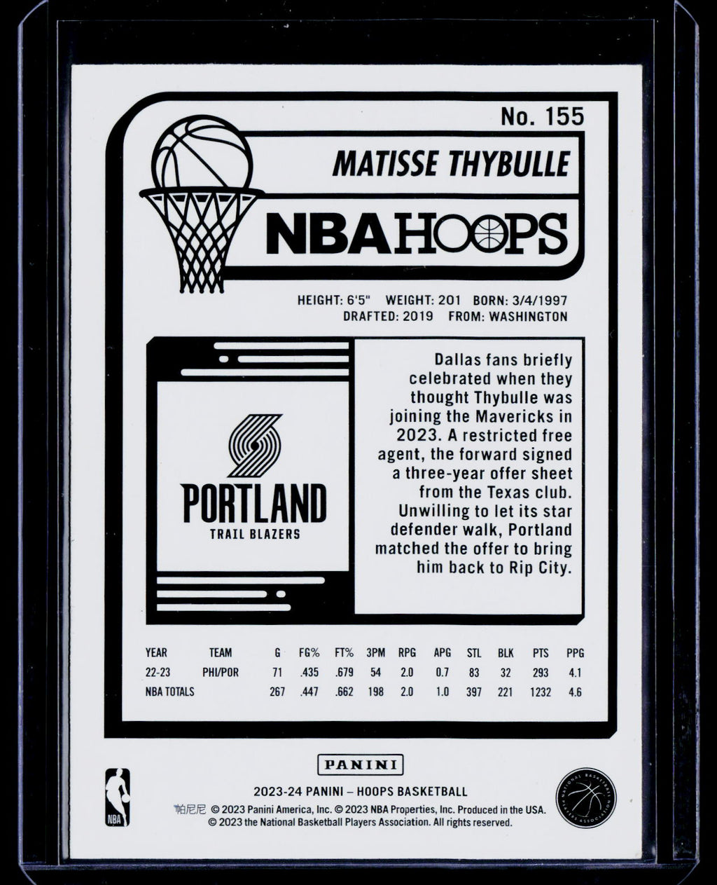 2023-24 Hoops #155 Matisse Thybulle Purple