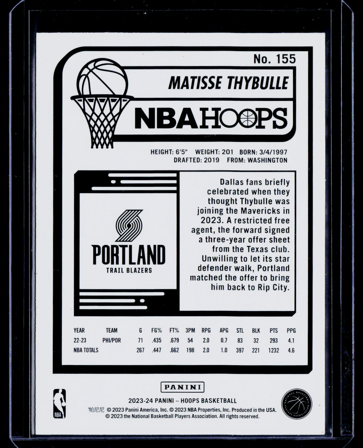 2023-24 Hoops #155 Matisse Thybulle Purple