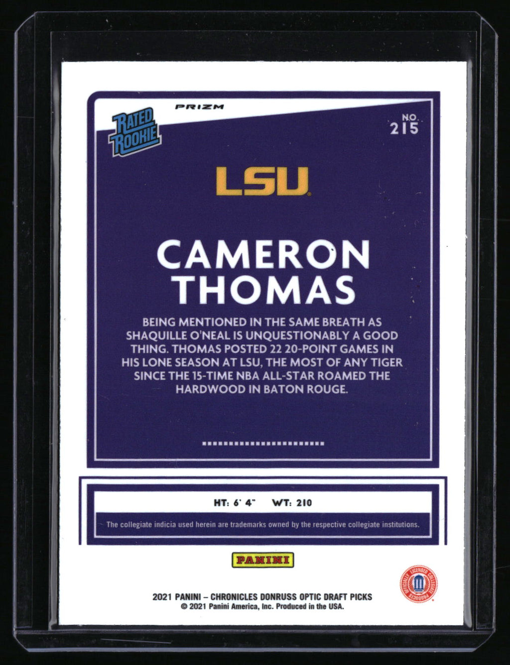 2021 Panini Chronicles Draft Picks #215 Cameron Thomas Black