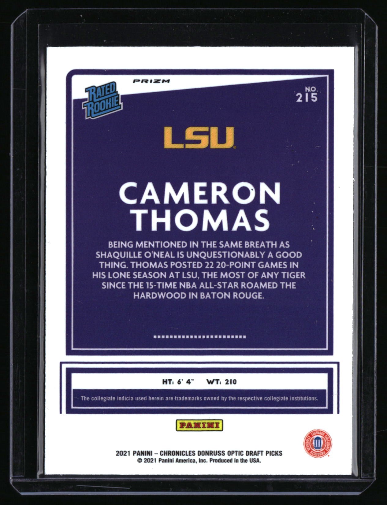 2021 Panini Chronicles Draft Picks #215 Cameron Thomas Black