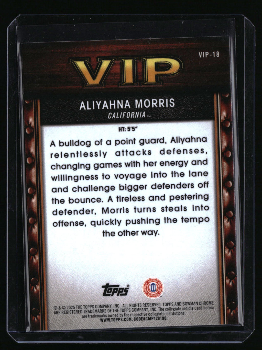 2025-26 Bowman #VIP-18 Aliyahna Morris Very Important Prospects
