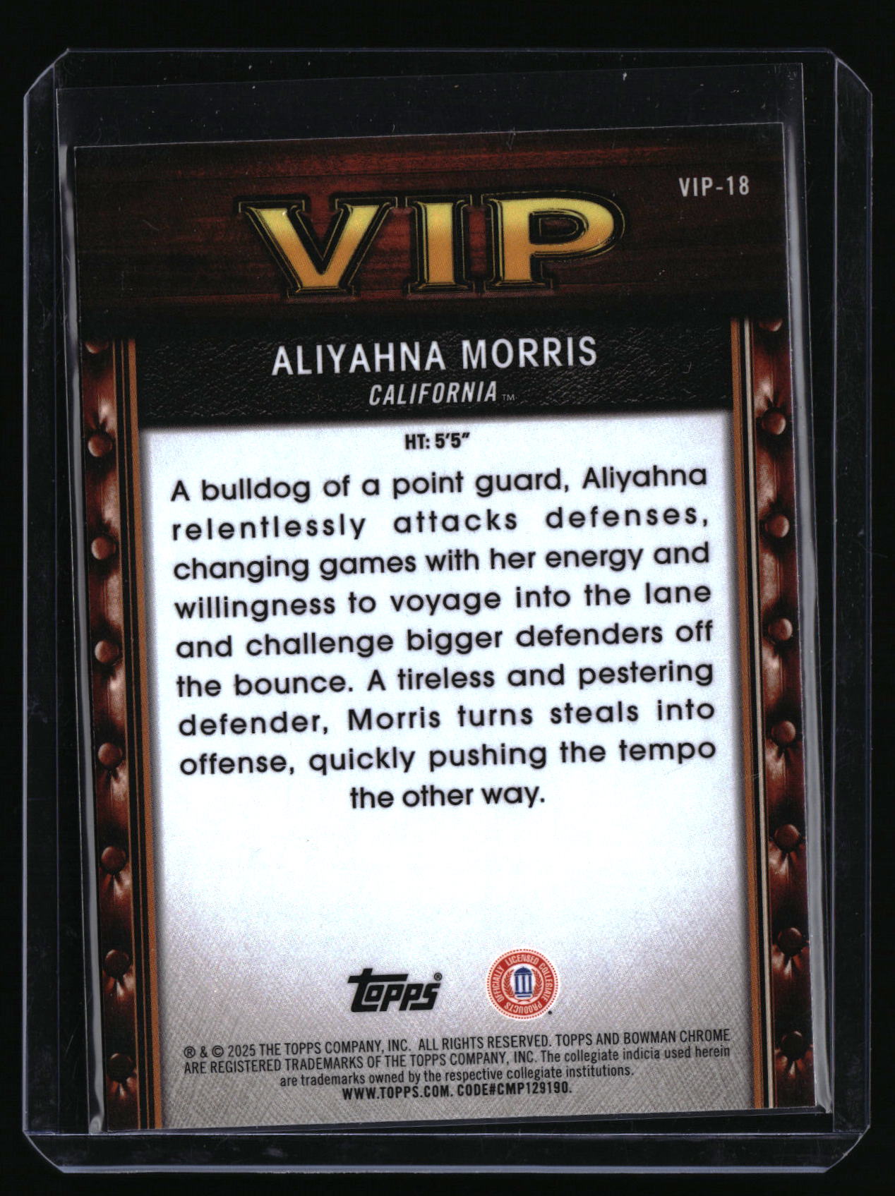 2025-26 Bowman #VIP-18 Aliyahna Morris Very Important Prospects