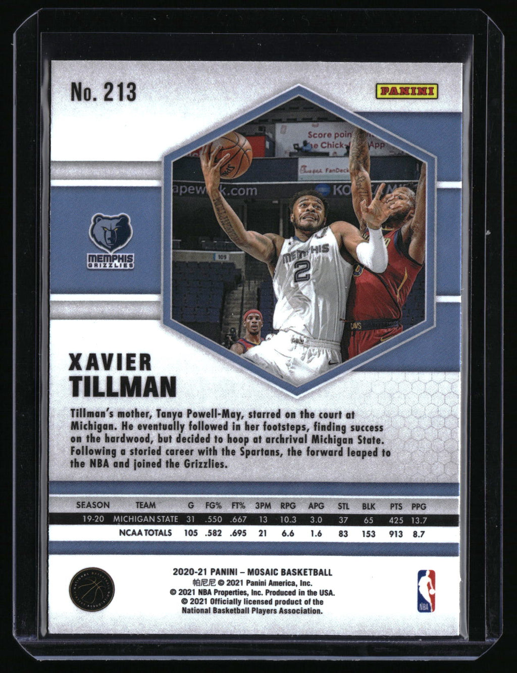2020-21 Panini Mosaic #213 Xavier Tillman RC