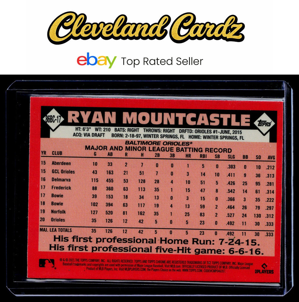 2021 Topps Chrome #86BC-17 Ryan Mountcastle 1986 Topps Baseball 35th Anniv. RC