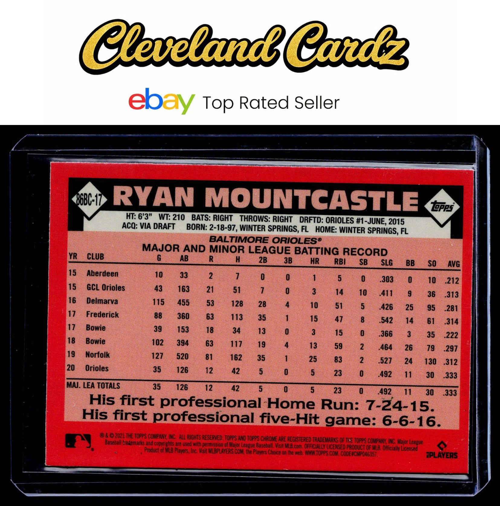 2021 Topps Chrome #86BC-17 Ryan Mountcastle 1986 Topps Baseball 35th Anniv. RC