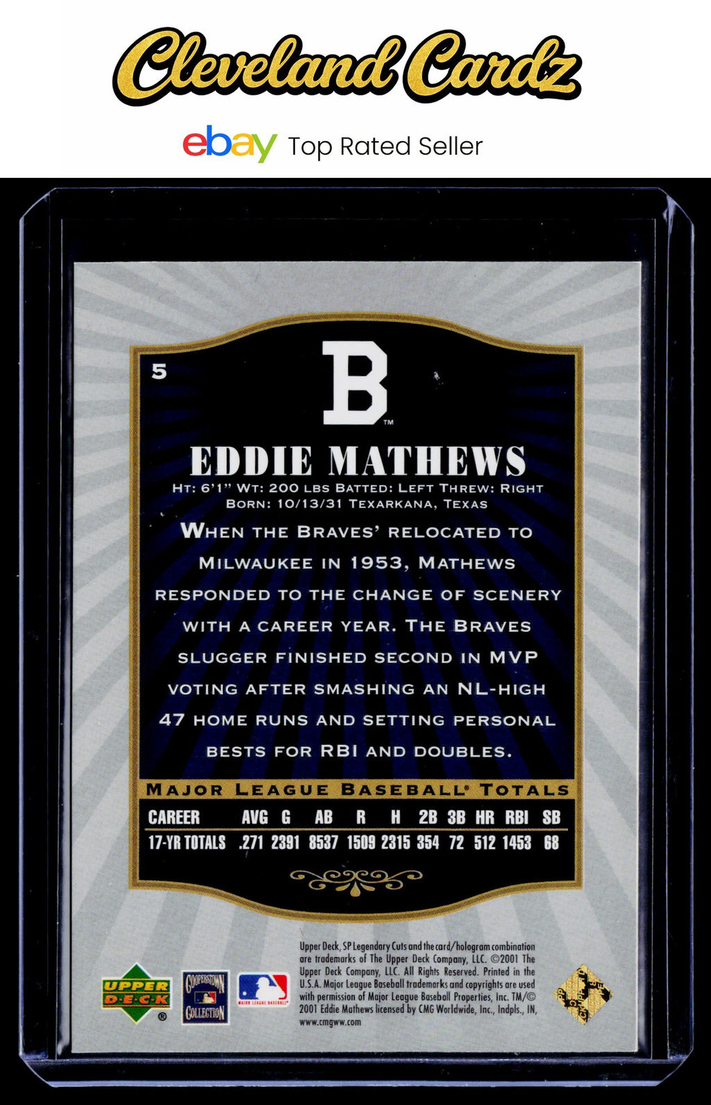2001 SP Legendary Cuts #5 Eddie Mathews