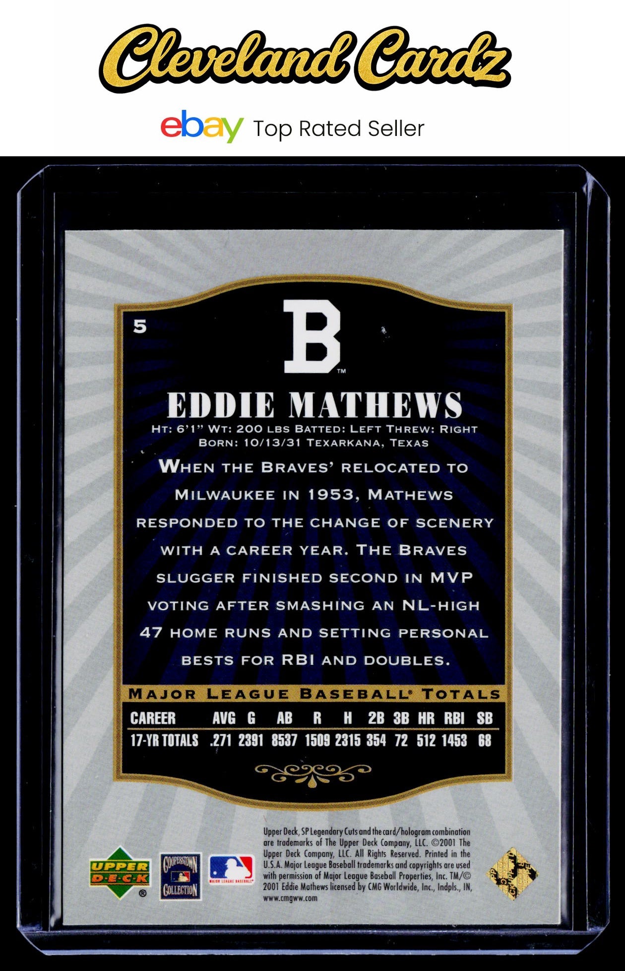 2001 SP Legendary Cuts #5 Eddie Mathews
