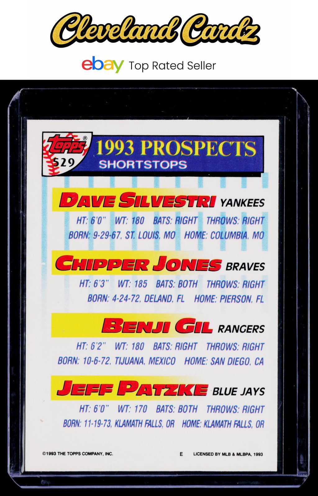 1993 Topps #529 D. Silvestri/Chipper Jones/B. Gil/J. Patzke Inaugural Rockies