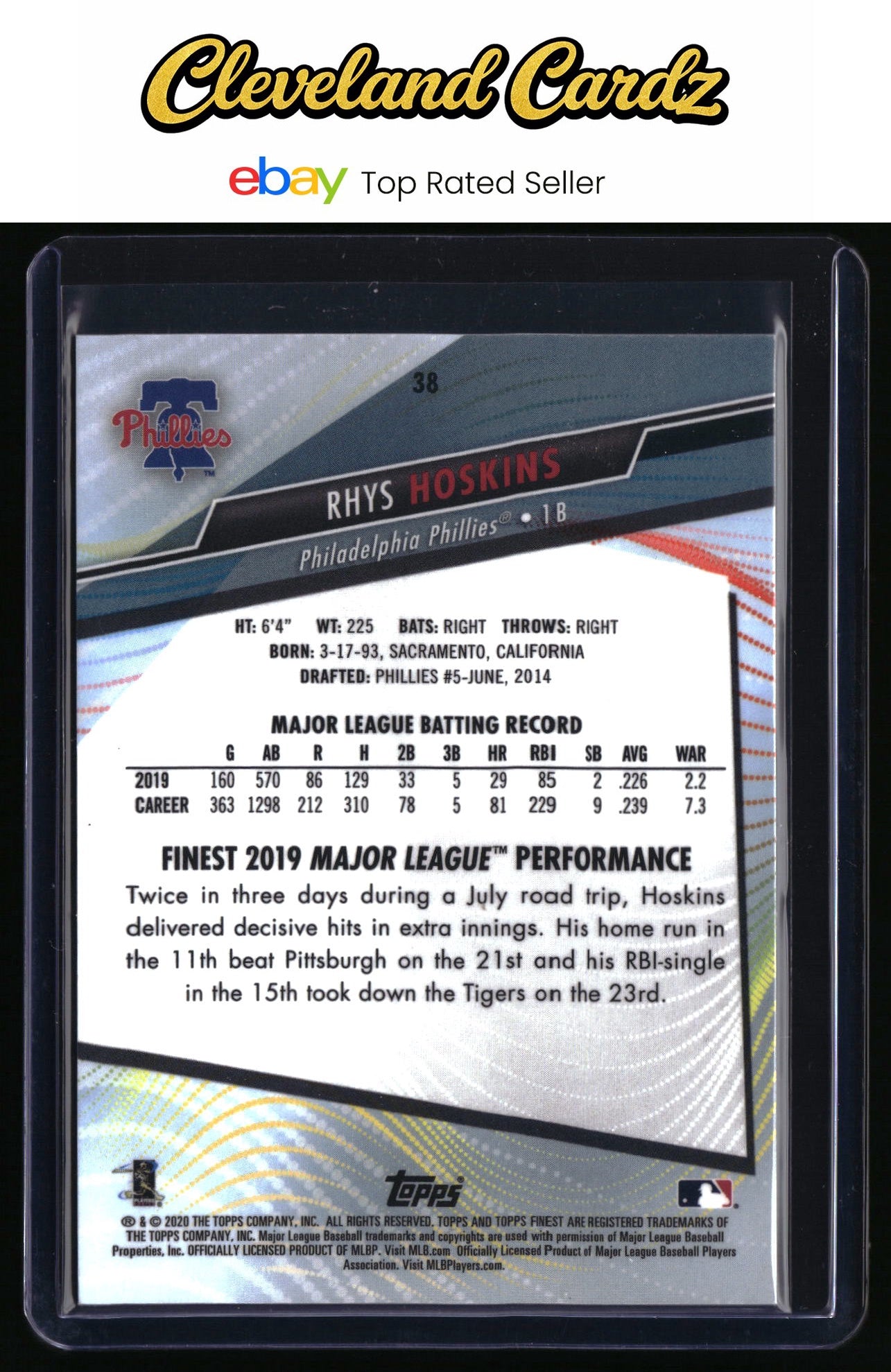 2020 Finest #38 Rhys Hoskins Purple Refractor #/250