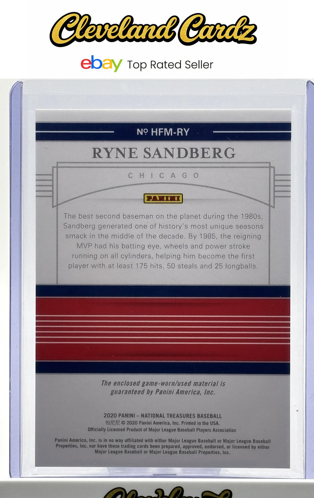 2020 Panini NT #HFM-RY Ryne Sandberg HOF GAME USED Materials Holo Silver #/10