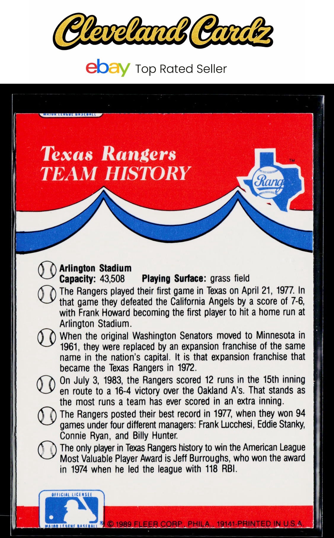 1989 Fleer #NNO Texas Rangers Team Stickers