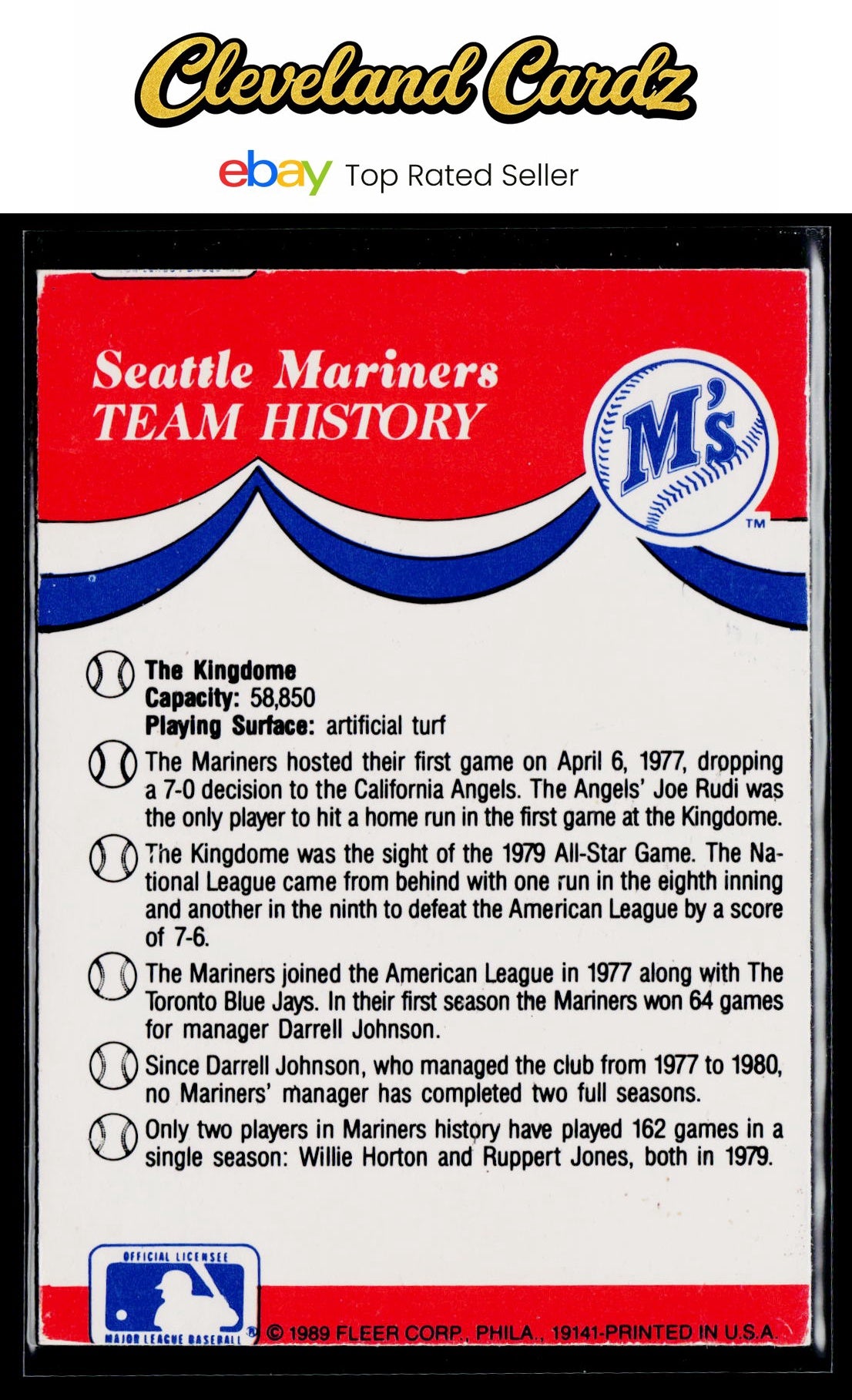 1989 Fleer #NNO Seattle Mariners Team Stickers