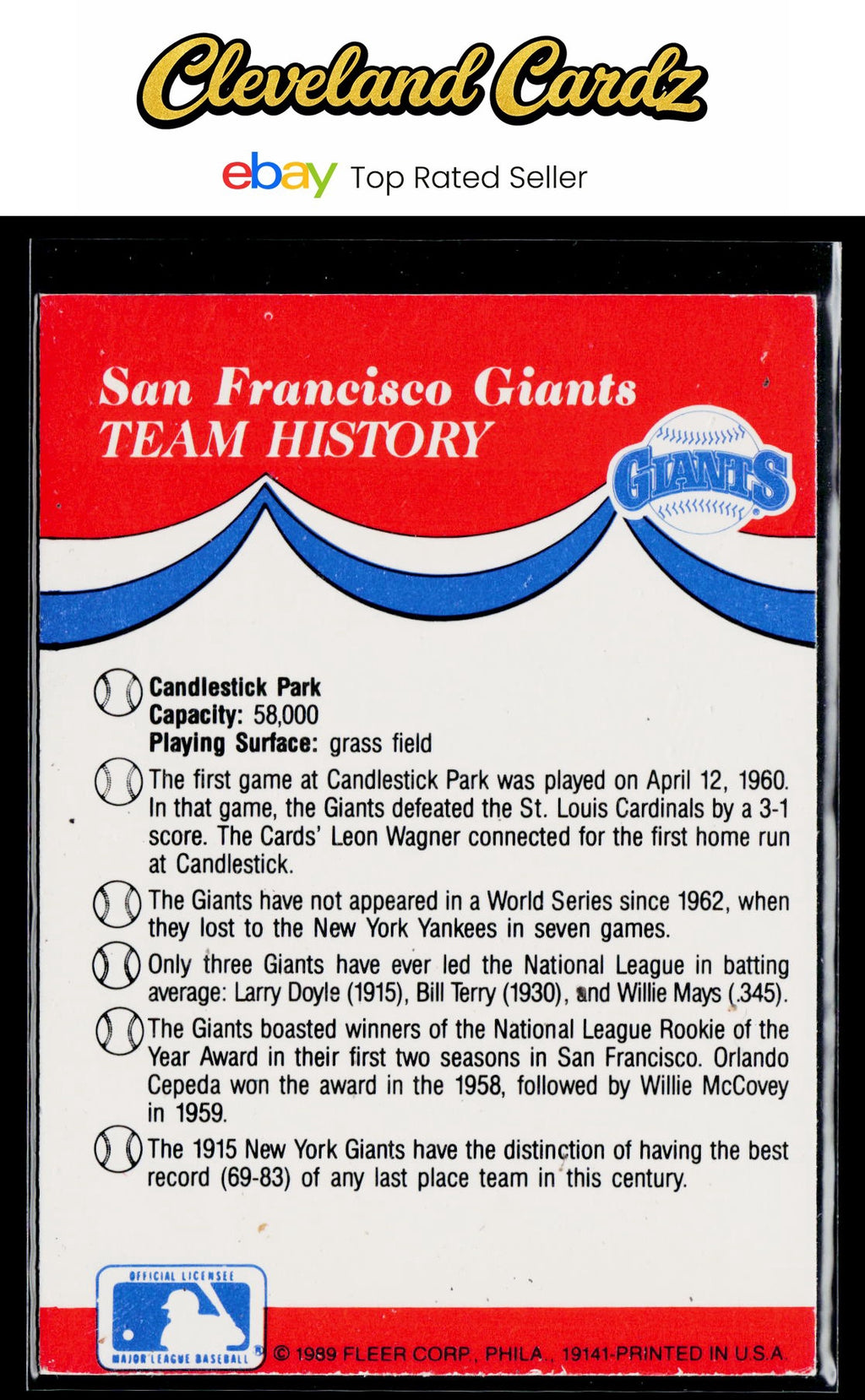 1989 Fleer #NNO San Francisco Giants Team Stickers