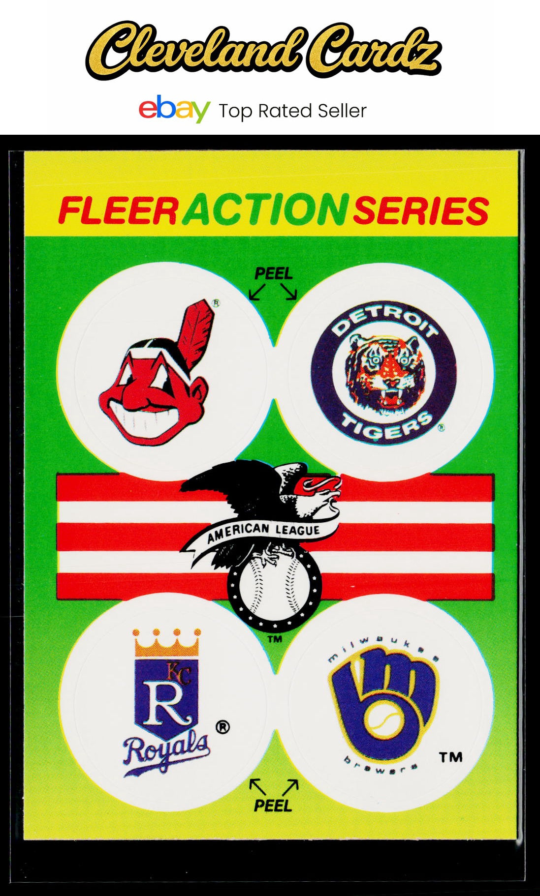 1990 Fleer #NNO AL: Indians/Tigers/Royals/Brewers Action Series Team Stickers