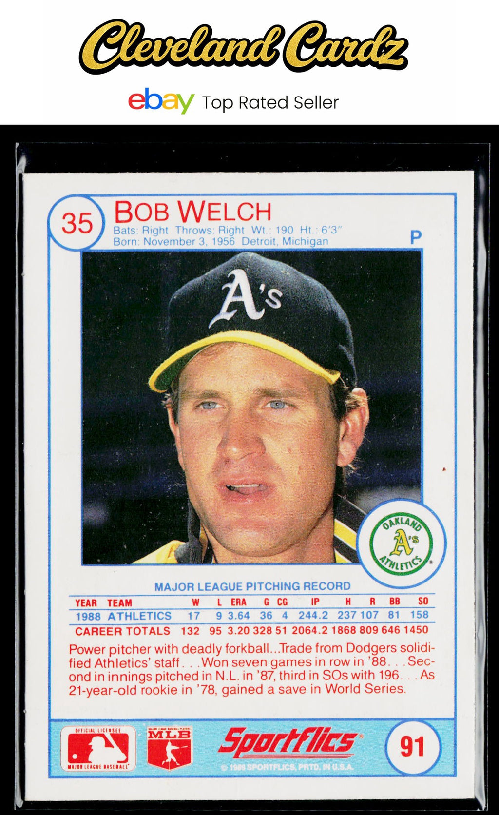 1989 Sportflics #91 Bob Welch