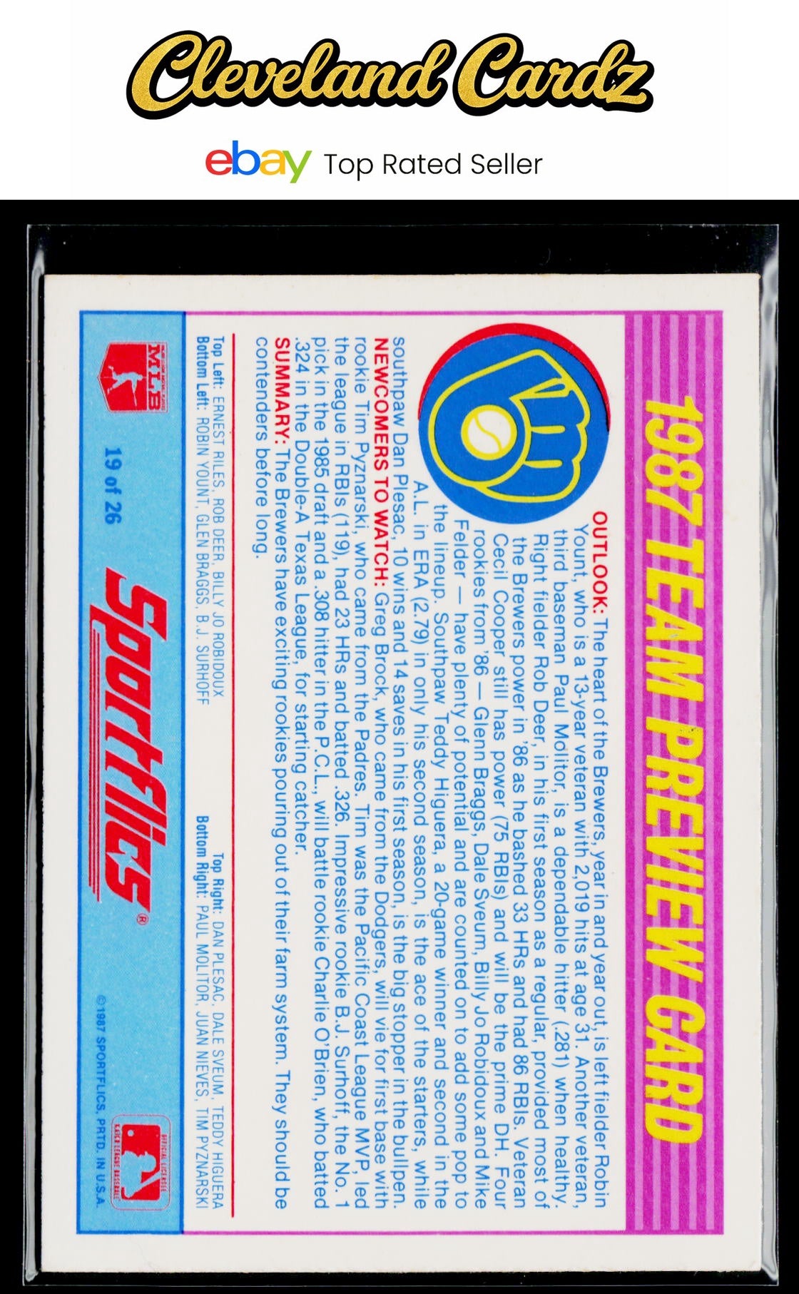 1987 Sportflics Team Preview Milwaukee Brewers #19 Molitor/Plesac/Yount