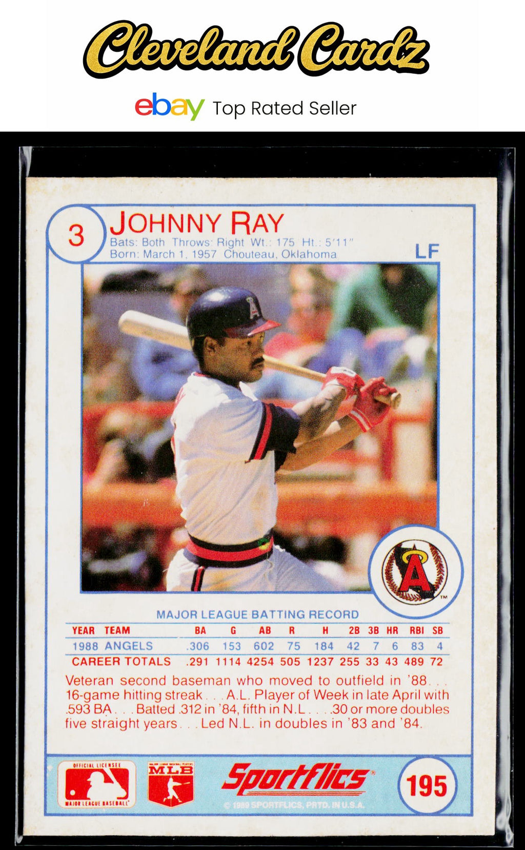 1989 Sportflics #195 Johnny Ray