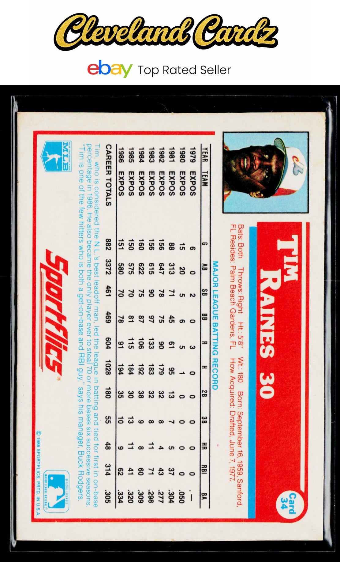 1987 Sportflics #34 Tim Raines