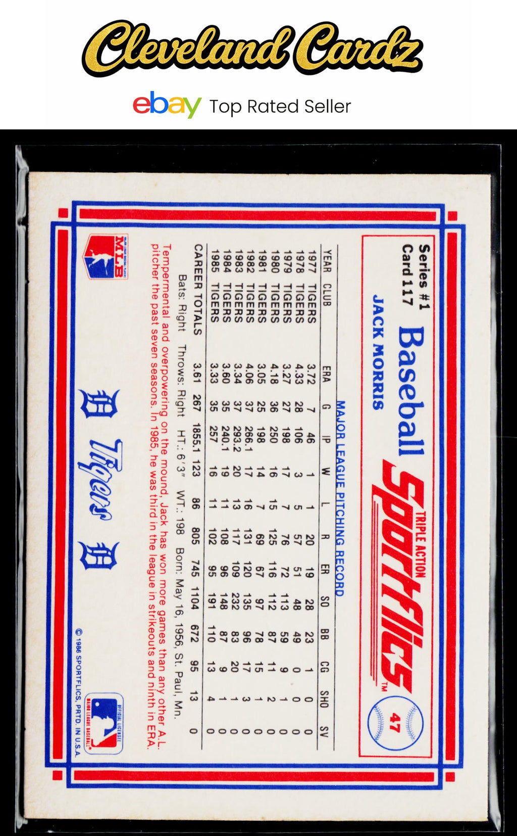 1986 Sportflics #117 Jack Morris