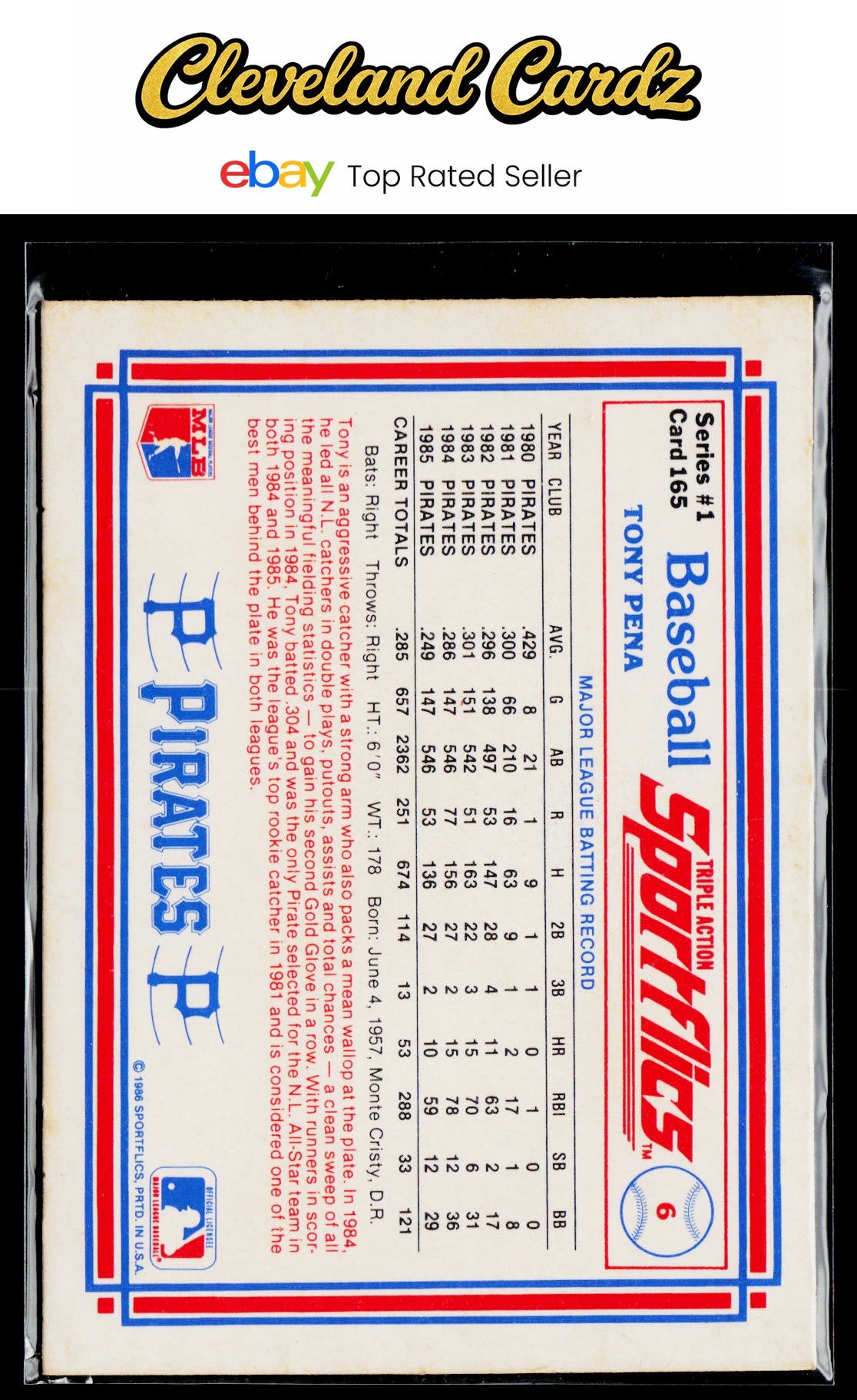 1986 Sportflics #165 Tony Pena
