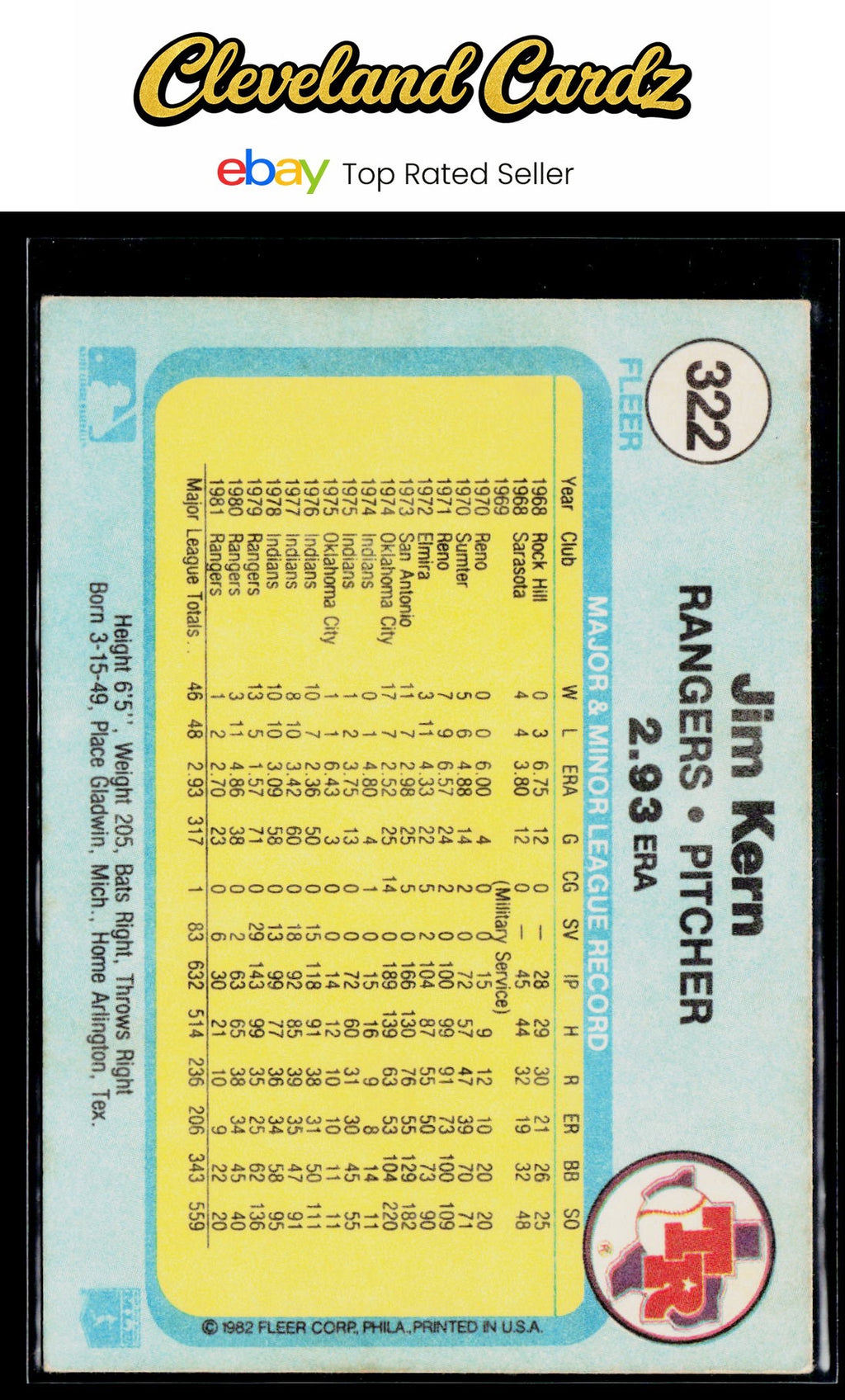 1982 Fleer #322 Jim Kern