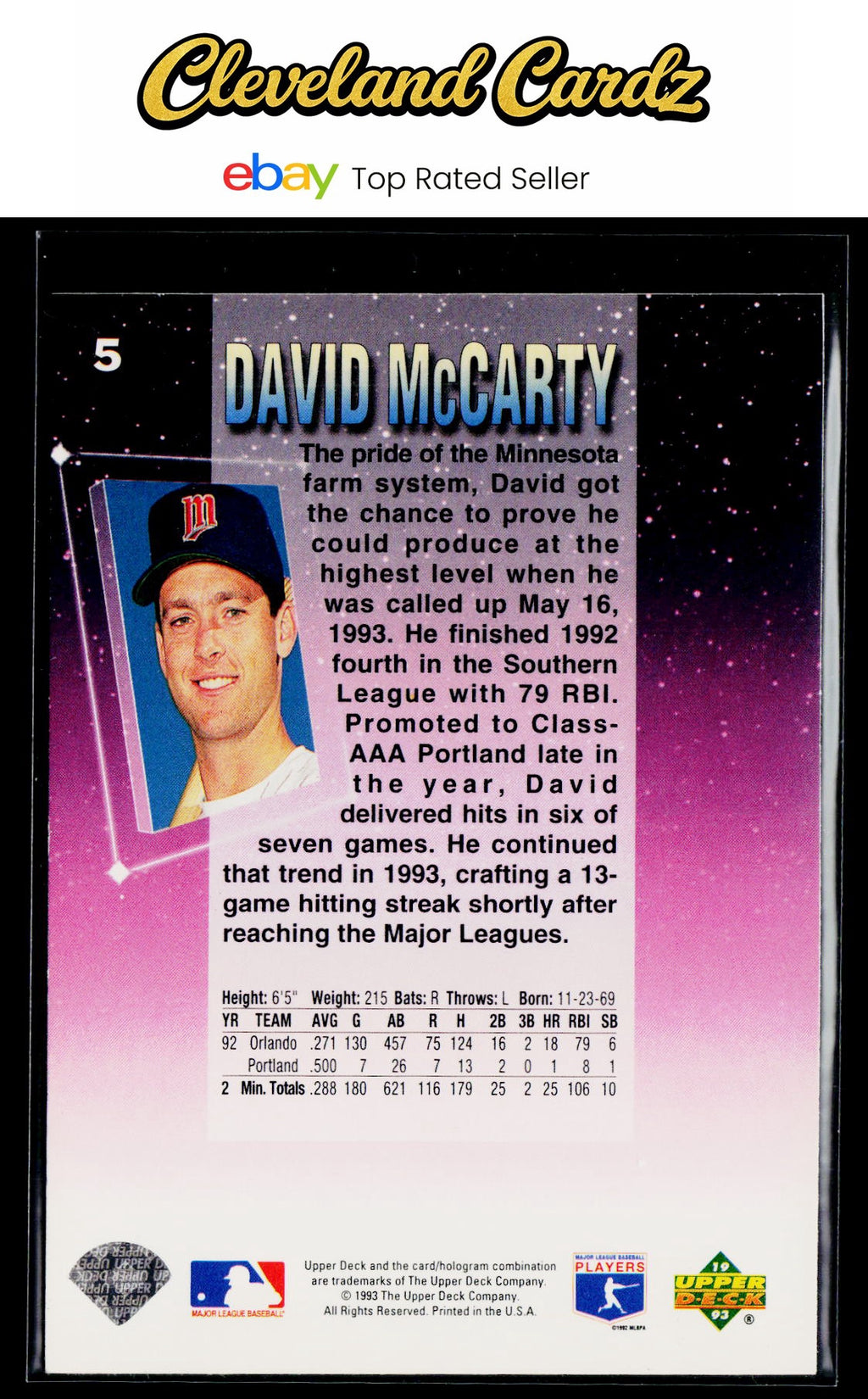 1993 Upper Deck Fun Pack #5 David McCarty