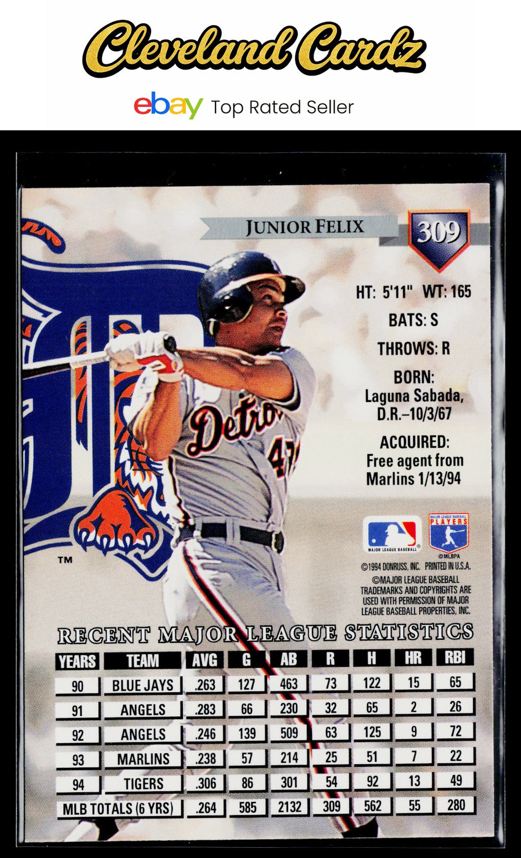 1995 Donruss #309 Junior Felix
