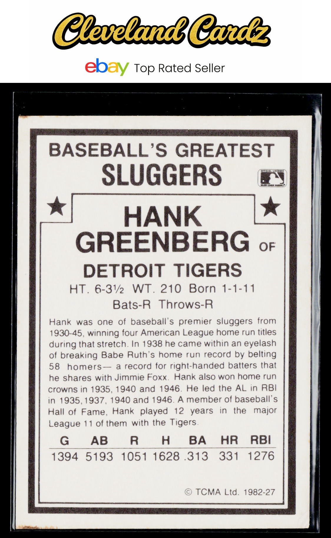 1987 TCMA 1982 Greatest Sluggers #27 Hank Greenberg