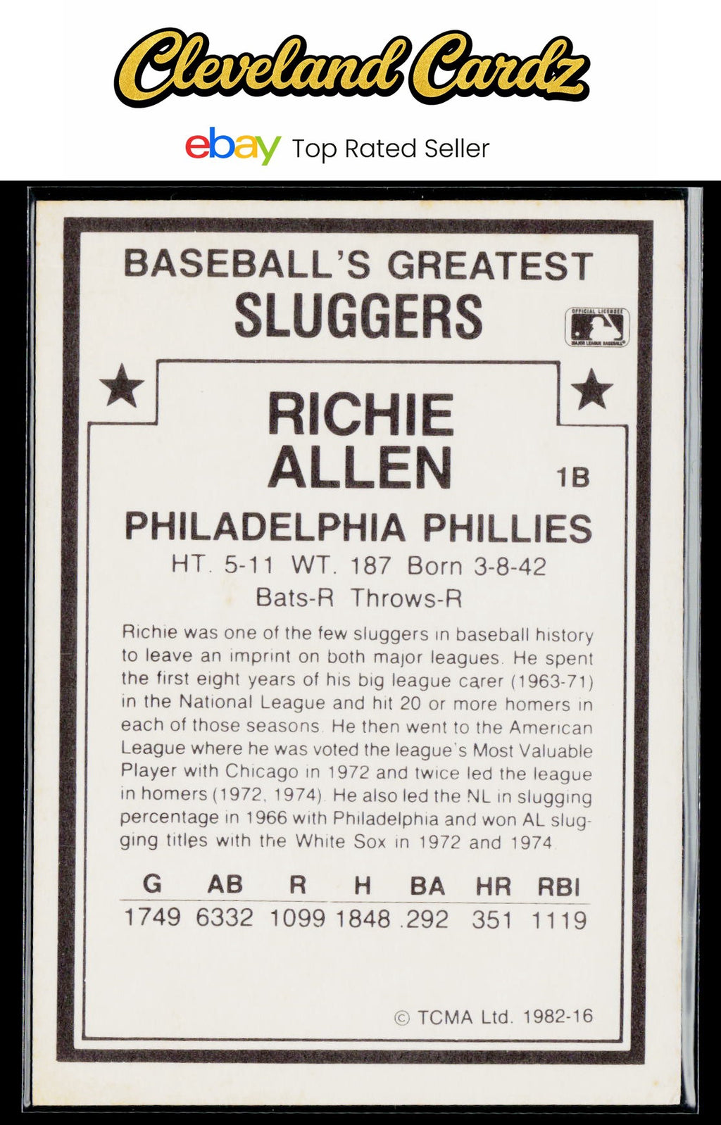 1987 TCMA 1982 Greatest Sluggers #16 Richie Allen