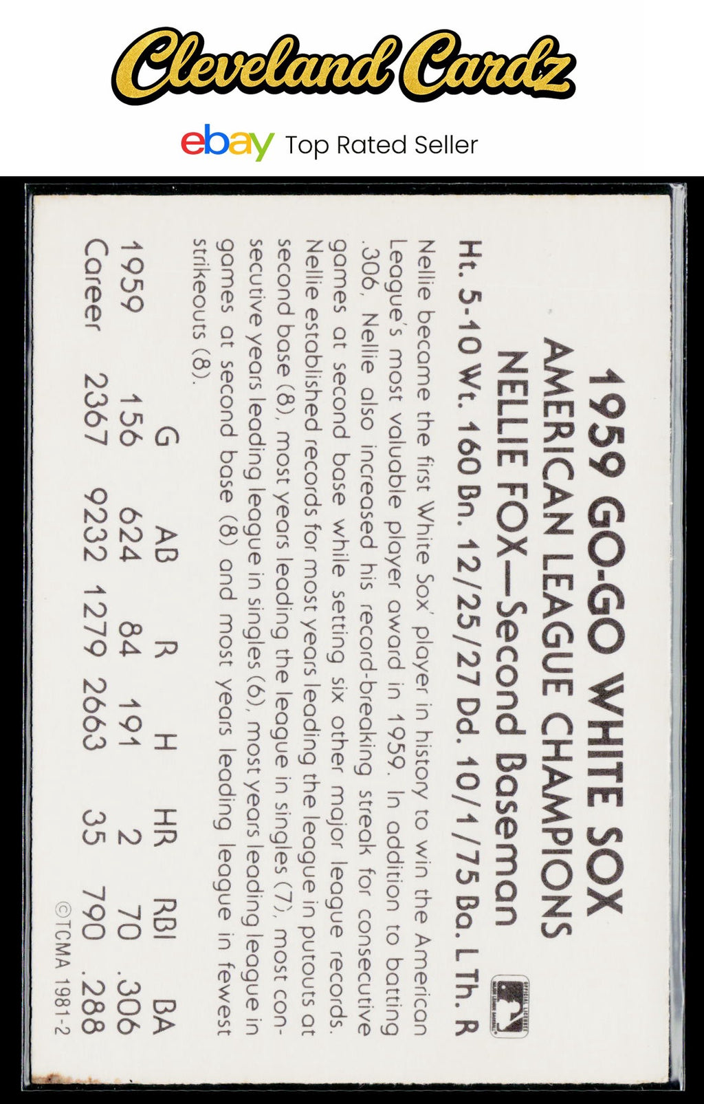 1981 TCMA 1959 Chicago White Sox #2b Nellie Fox : In Batting Stance