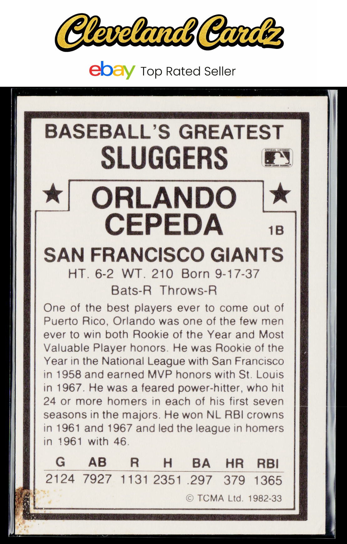 1982 TCMA Baseball's Greatest Sluggers (White Backs) #33 Orlando Cepeda
