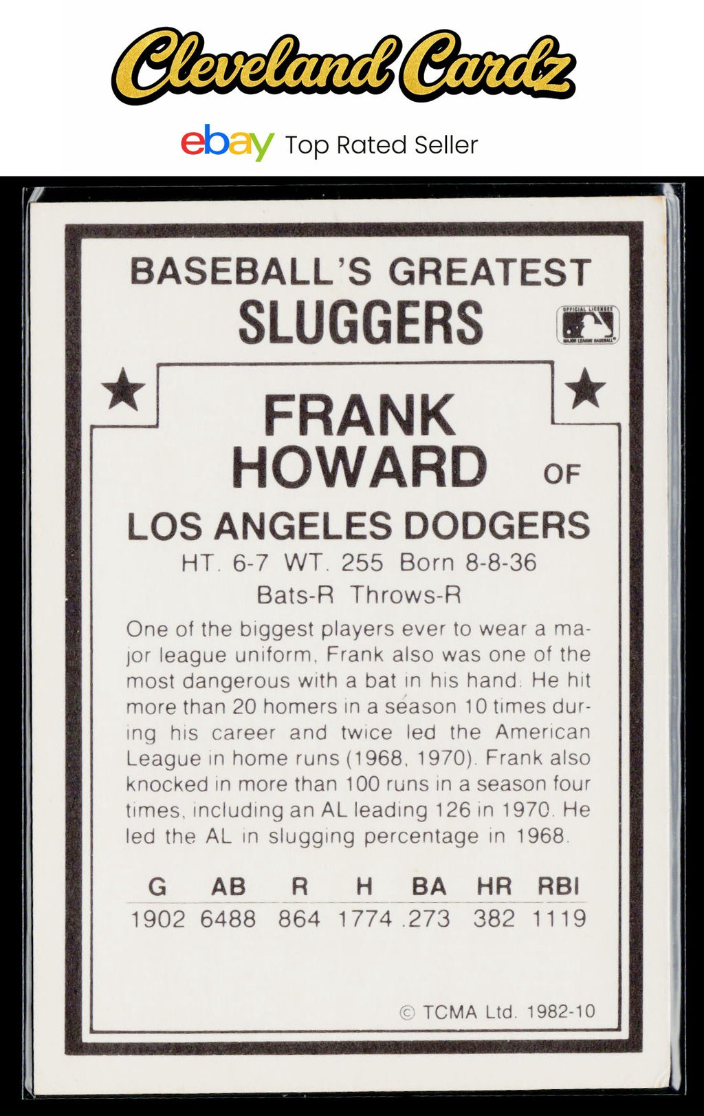 1987 TCMA 1982 Greatest Sluggers #10 Frank Howard