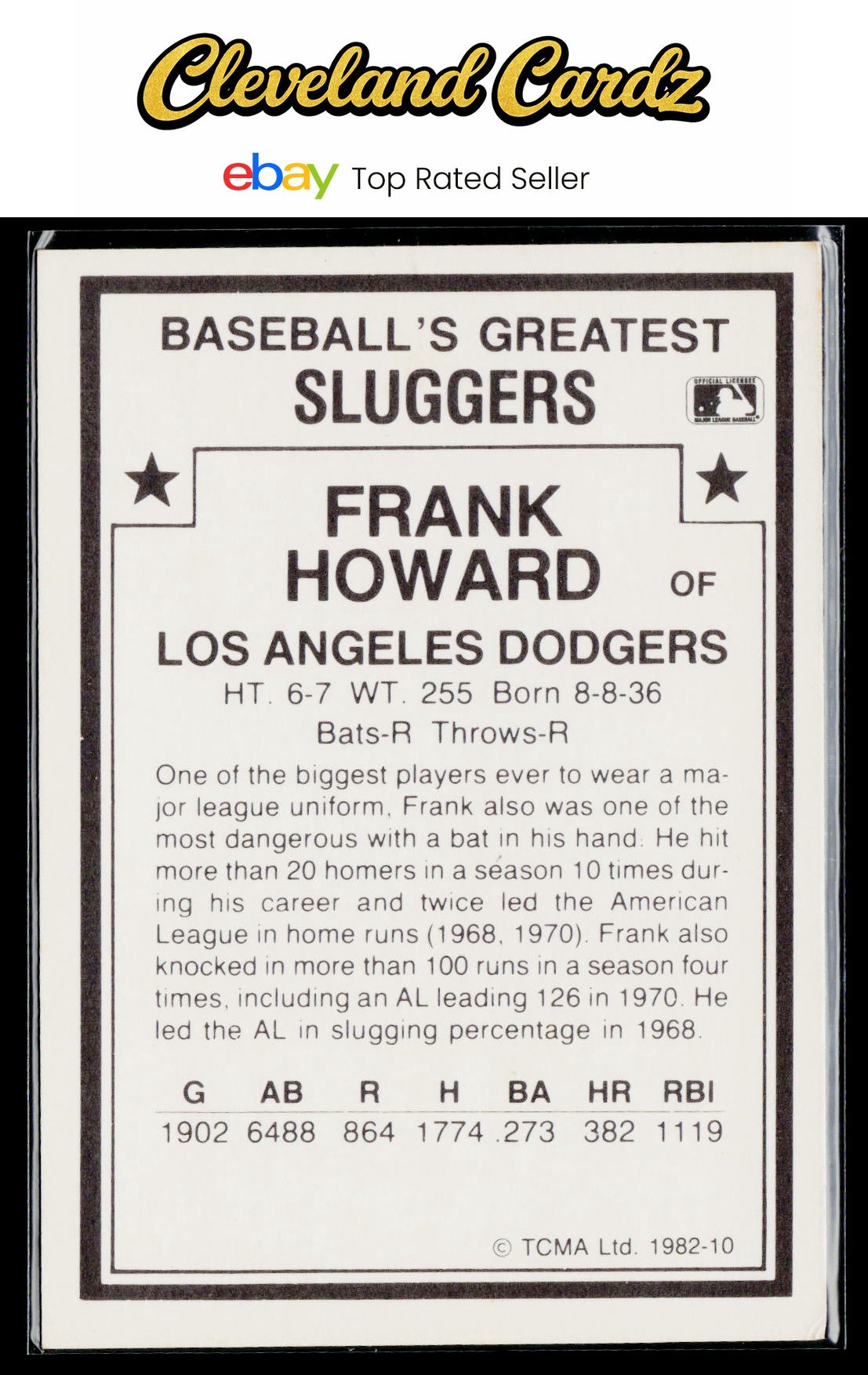 1987 TCMA 1982 Greatest Sluggers #10 Frank Howard