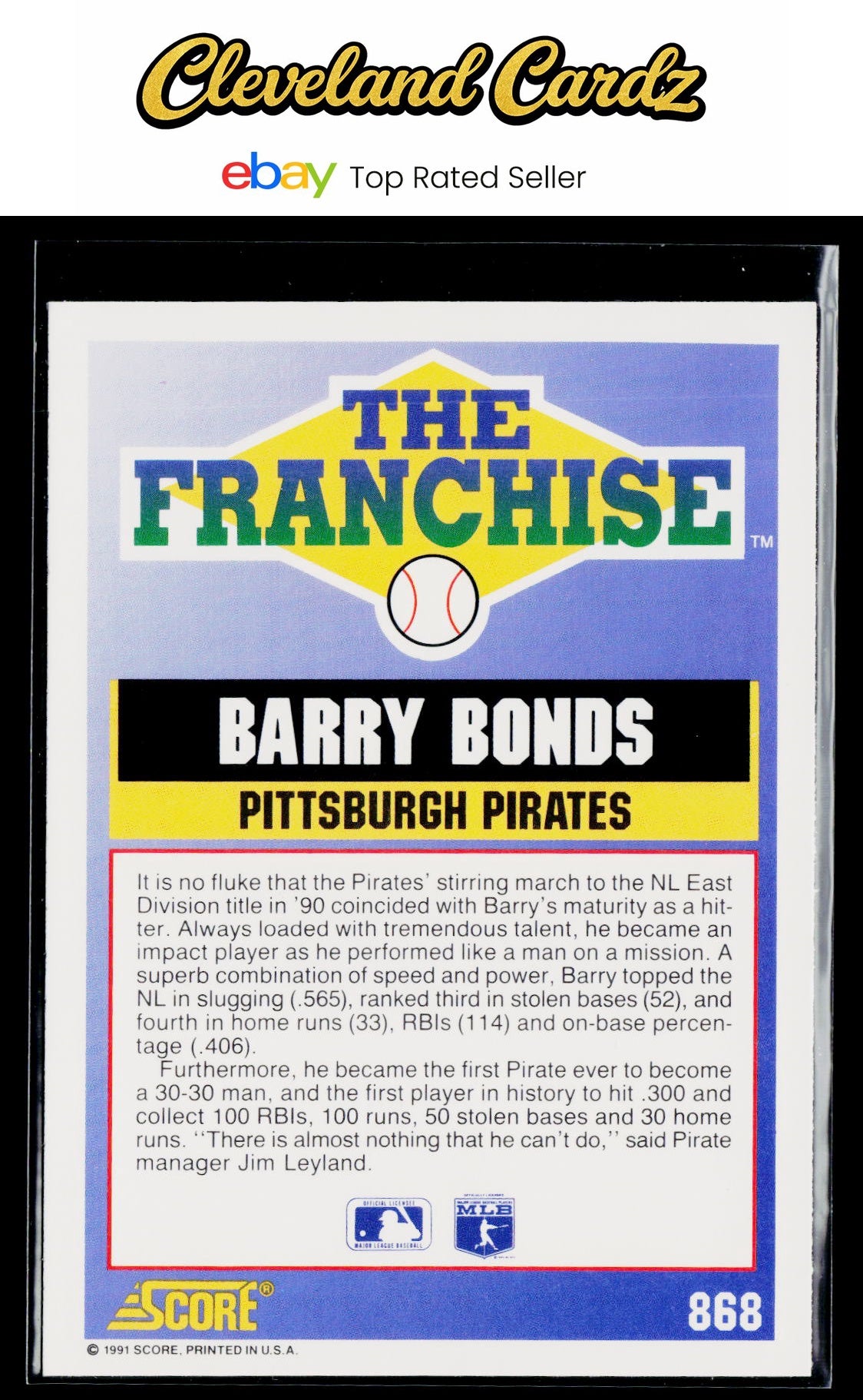 1991 Score #868 Barry Bonds