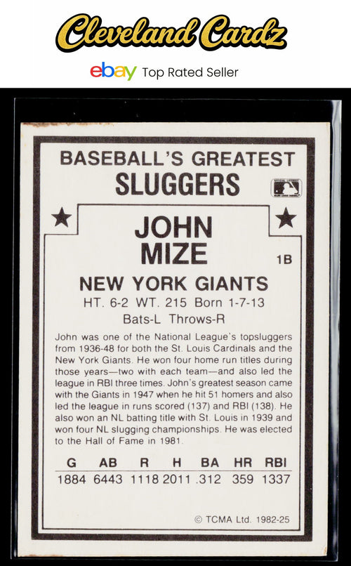1987 TCMA 1982 Greatest Sluggers #25 Johnny Mize