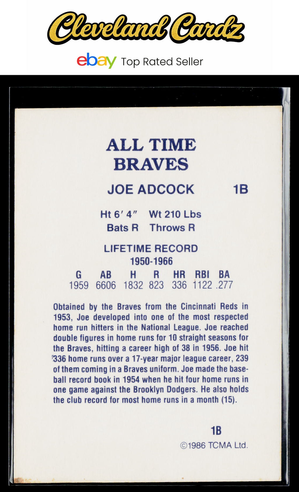 1986 TCMA All-Time Atlanta Braves #1B Joe Adcock