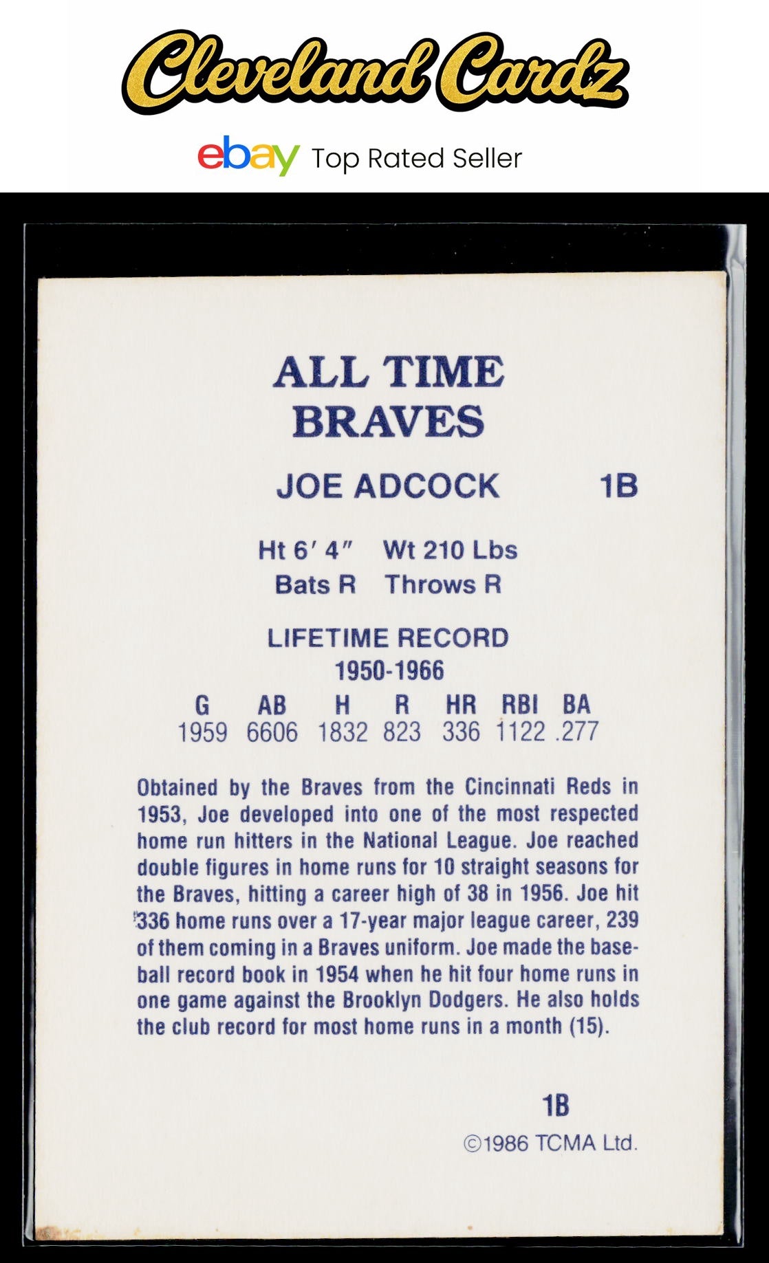 1986 TCMA All-Time Atlanta Braves #1B Joe Adcock