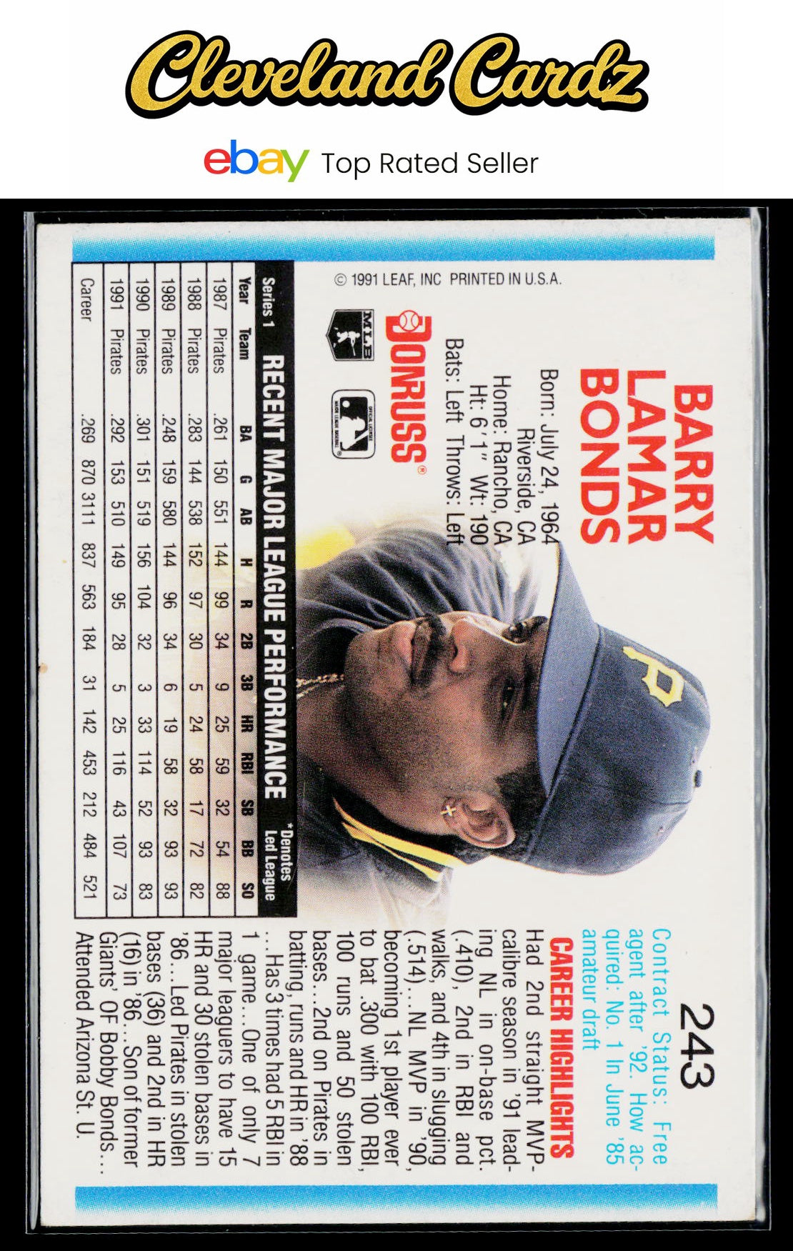 1992 Donruss #243 Barry Bonds