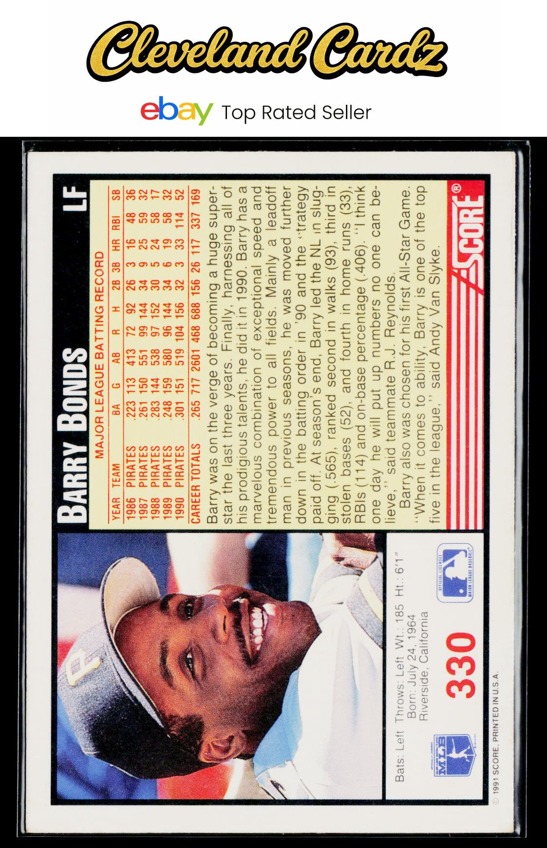 1991 Score #330 Barry Bonds