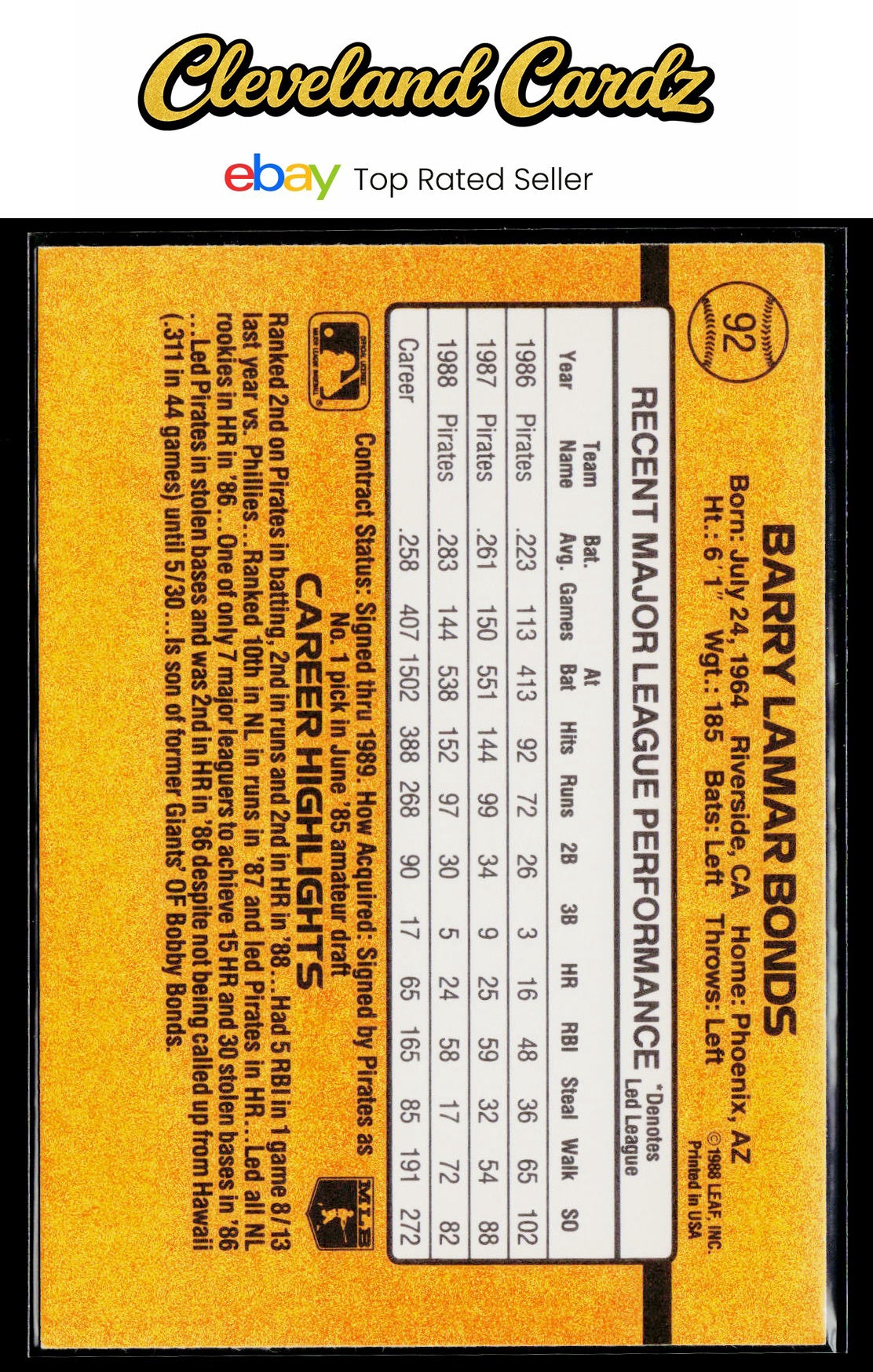 1989 Donruss #92 Barry Bonds