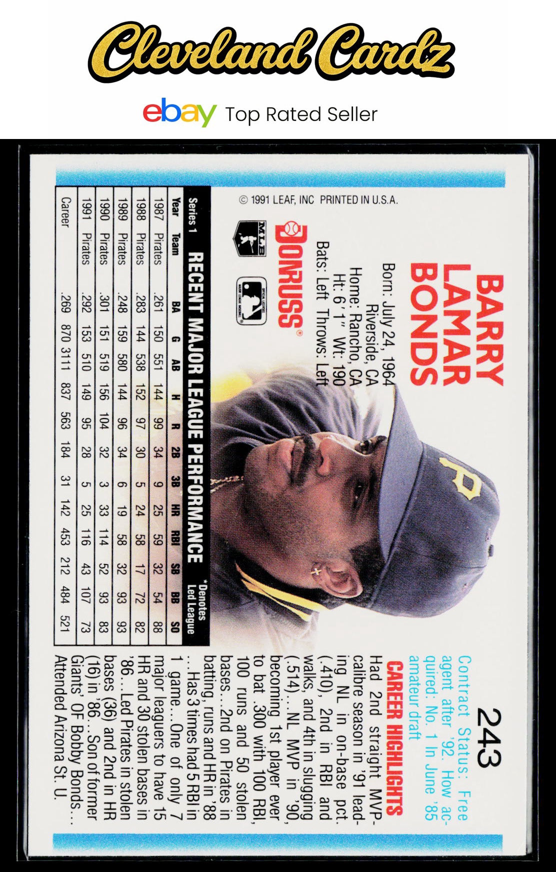 1992 Donruss #243 Barry Bonds