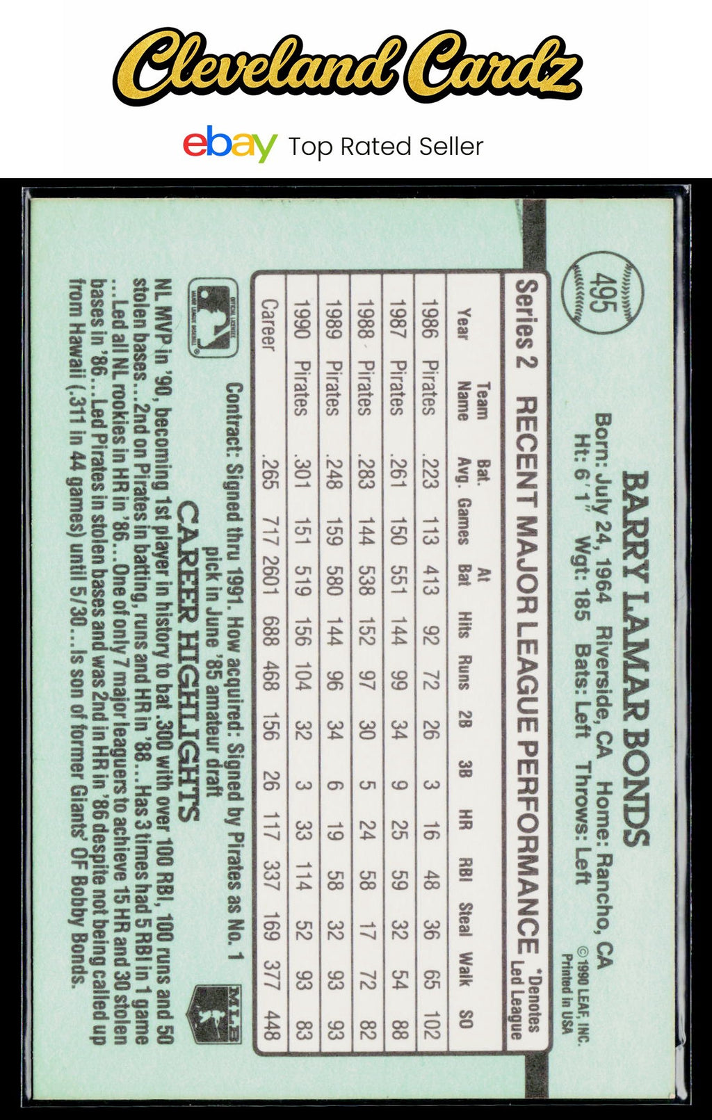 1991 Donruss #495 Barry Bonds