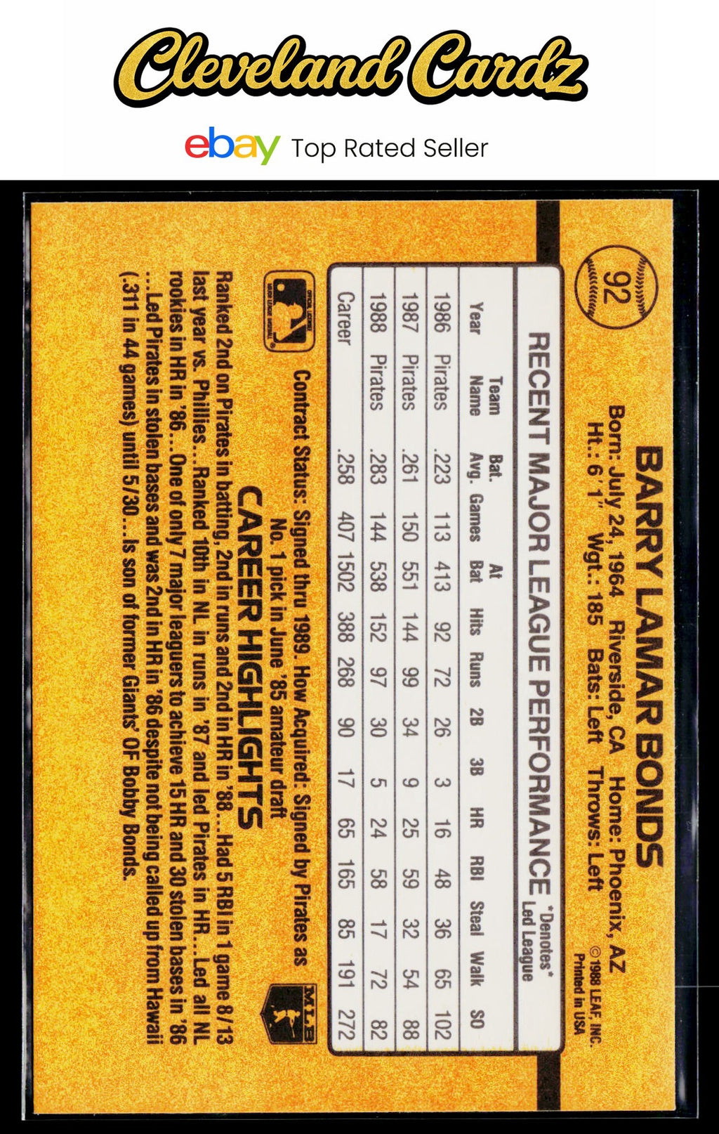 1989 Donruss #92 Barry Bonds