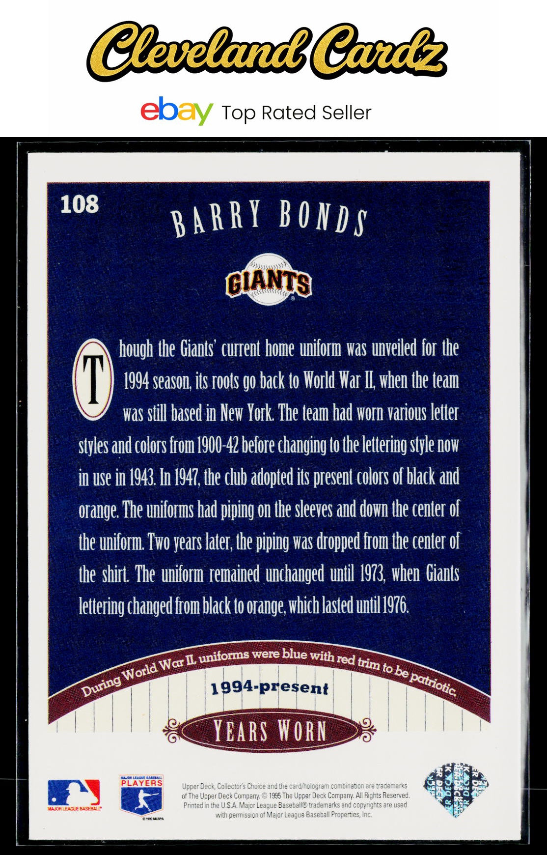 1996 Collector's Choice #108 Barry Bonds