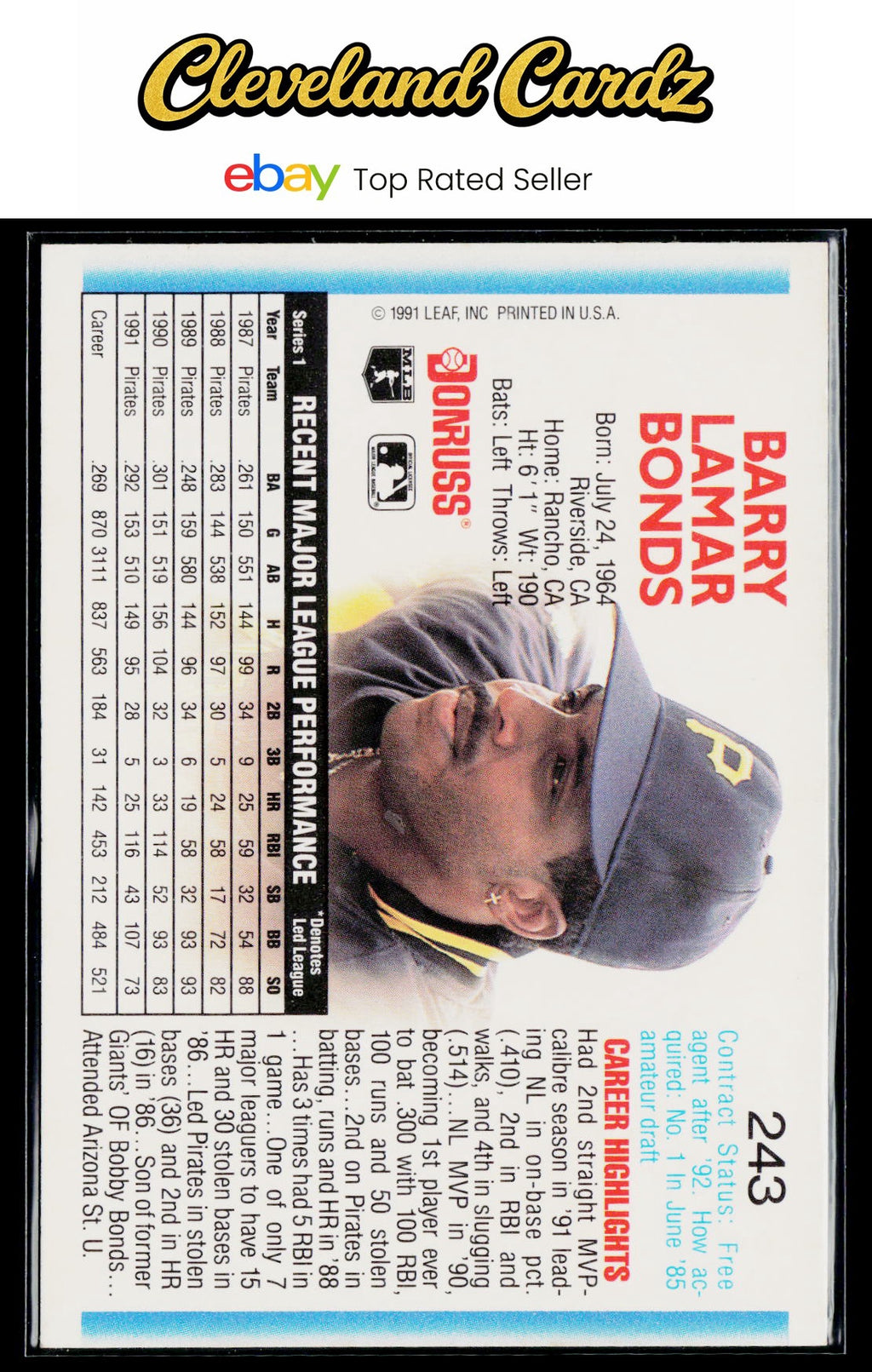 1992 Donruss #243 Barry Bonds