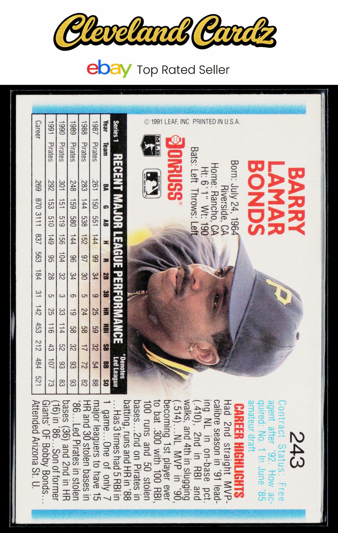 1992 Donruss #243 Barry Bonds